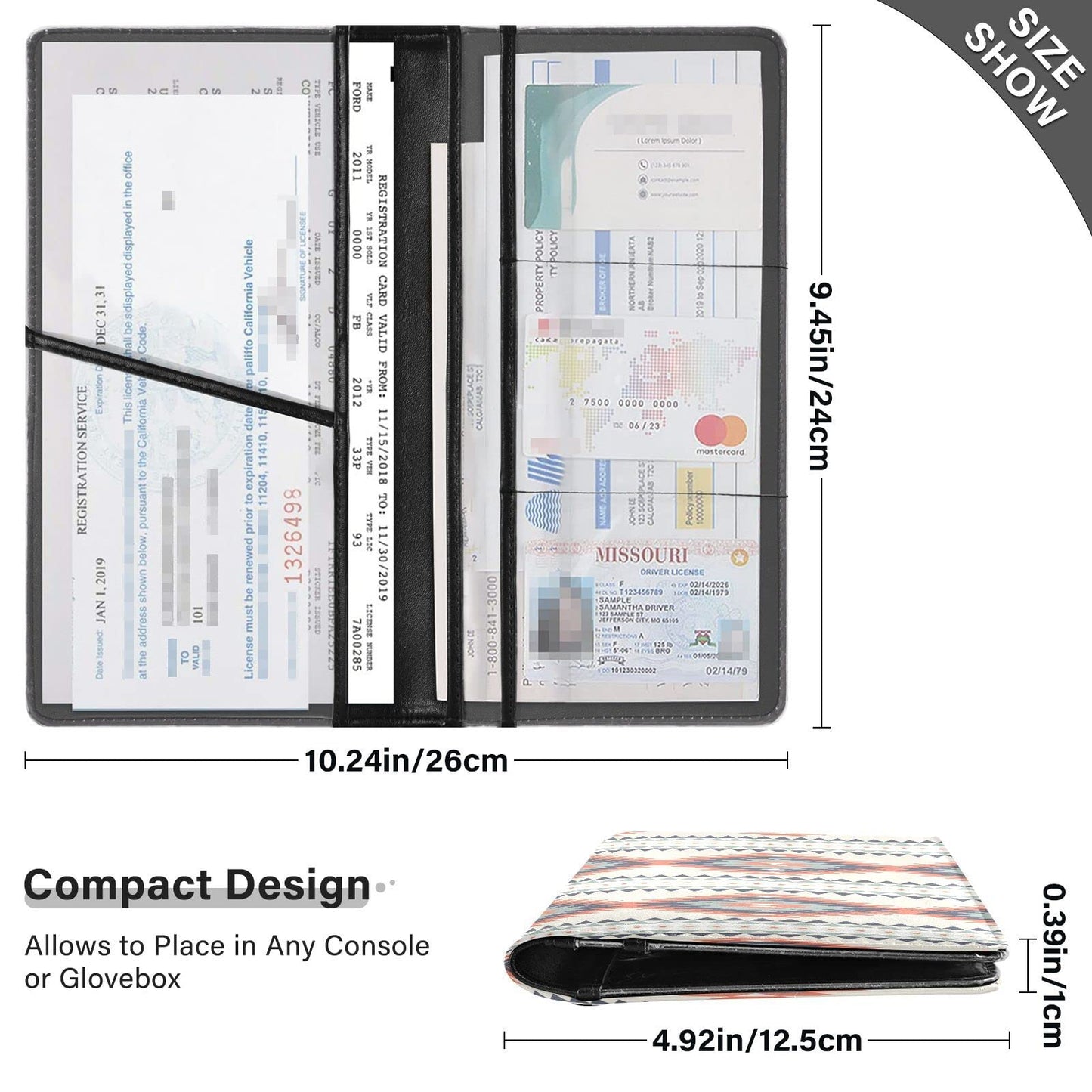 Kigai Aztec Car Registration and Insurance Holder for Women Men PU Leather Auto Glove Box Organizer Wallet Car Accessories for Essential Document Driver License ID Card