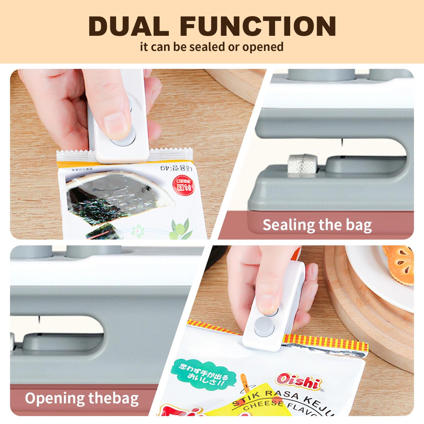 2Pcs Mini Bag Sealer, 2026 New 2 in 1 Magnetic Food Sealer with Cutter and Magnet, USB Rechargeable Chip Bag Sealer Heat Seal Tool, for Snacks, Chips, Food Freshness Storage (White + Blue)