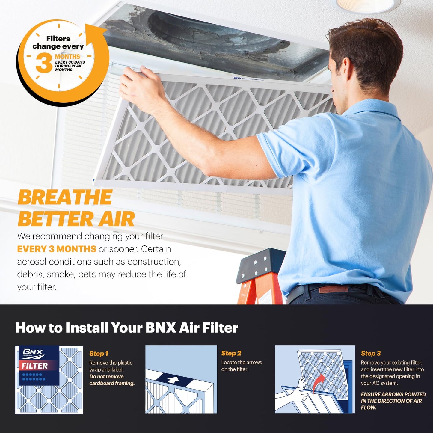 BNX TruFilter 14x14x1 Air Filter MERV 11 (6-Pack) - MADE IN USA - Allergen Defense Electrostatic Pleated Air Conditioner HVAC AC Furnace Filters for Allergies, Dust, Pet, Smoke, Allergy MPR 1200 FPR 7
