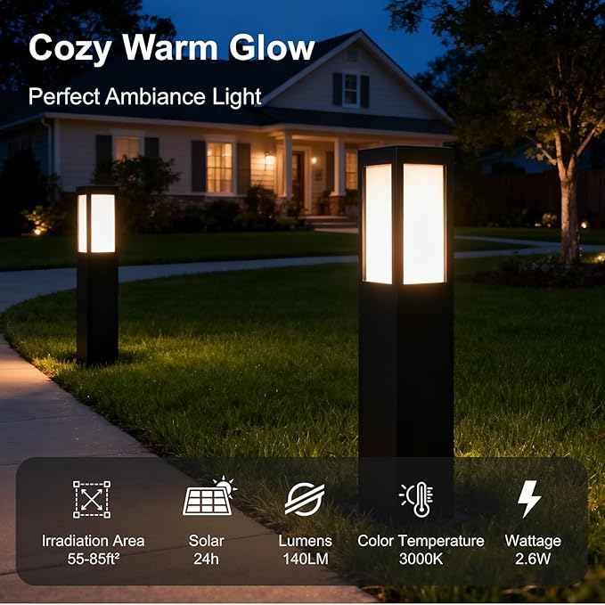 SkyGlow Solar Bollard Light, 32" Stainless Steel LED IP55 Outdoor Waterproof Curb Appeal Modern Landscape Path Lights for Garden, Pathway, Lawn, Patio, Courtyard and Driveway Decoration