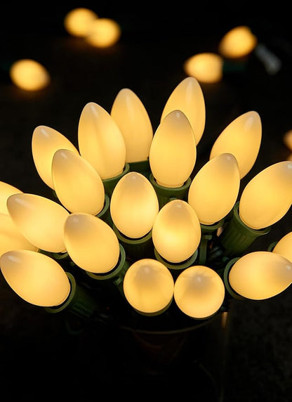 Multicolor C7 LED Christmas String Lights, 50FT 50 Lights C7 Vintage Christmas Lights, Commercial Connectable Christmas Tree Lights for Xmas Holiday Roofline Garden Wedding Decor, Warm White
