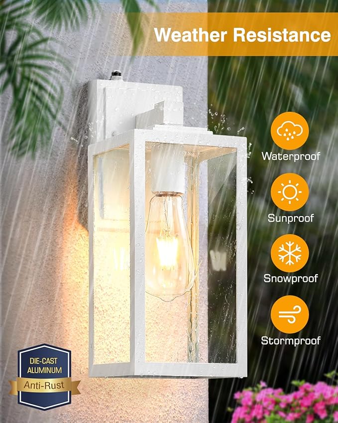 VIANIS 2 Pack Large Outdoor Wall Sconce, White Porch Lights Outdoor Light Fixture for House, Modern Exterior Lighting Wall Mount for Front Door Patio, Anti-Rust Dusk Dawn Outside Garage Lights Lantern