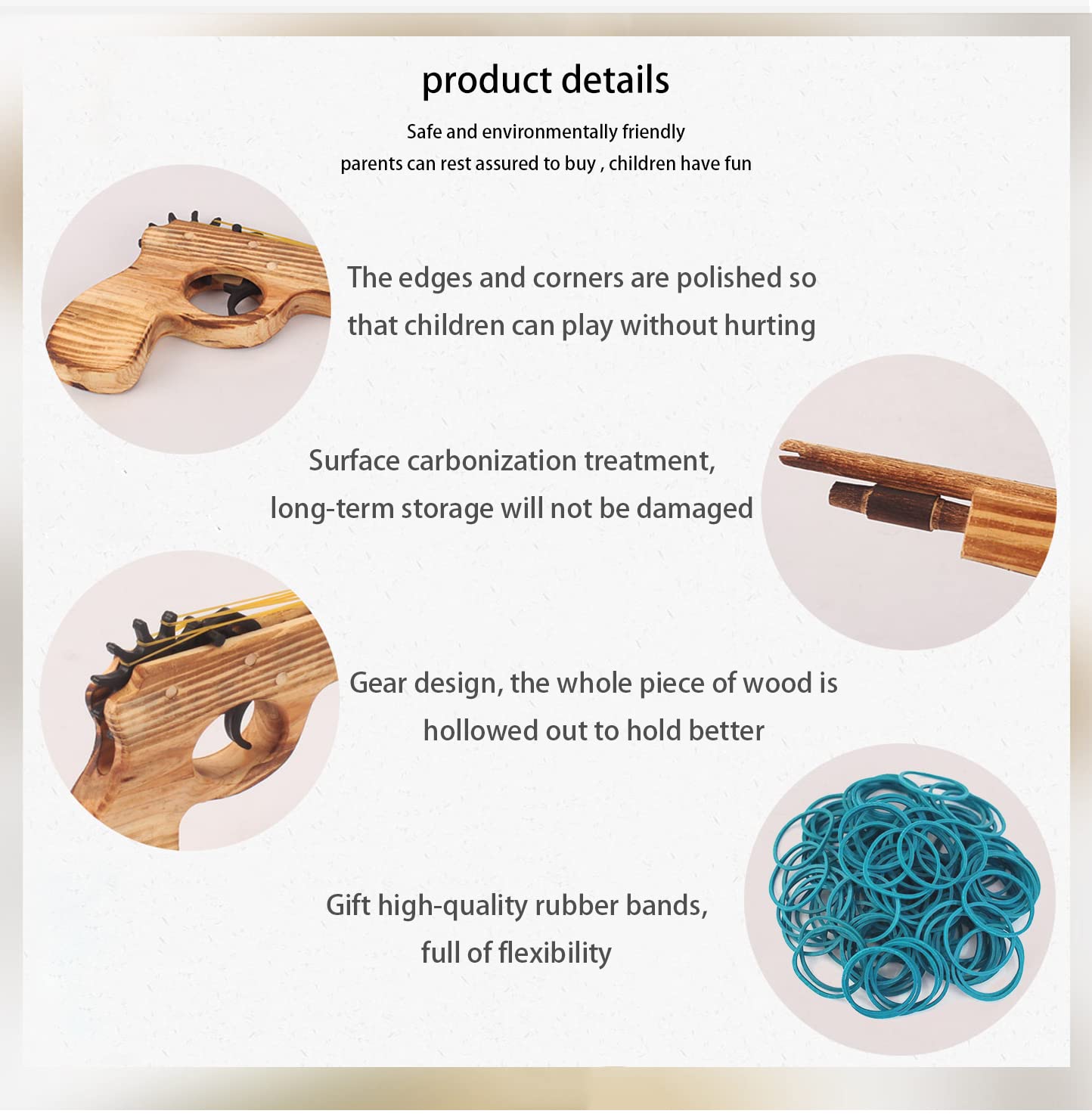 2 Pcs Wooden Rubber Band Gun Quality Wood & Handmade Kids Outdoor Toy 9 Inches Length