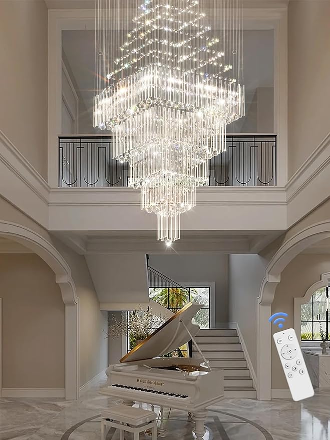 D40''X H120'' Extra Large Chandeliers for High Ceilings Crystal Raindrop Chandeliers Large Villa Chandelier Entrance Foyer Square Ceiling Light LED Dimmable 2700K-6000K 16 led bulbs include