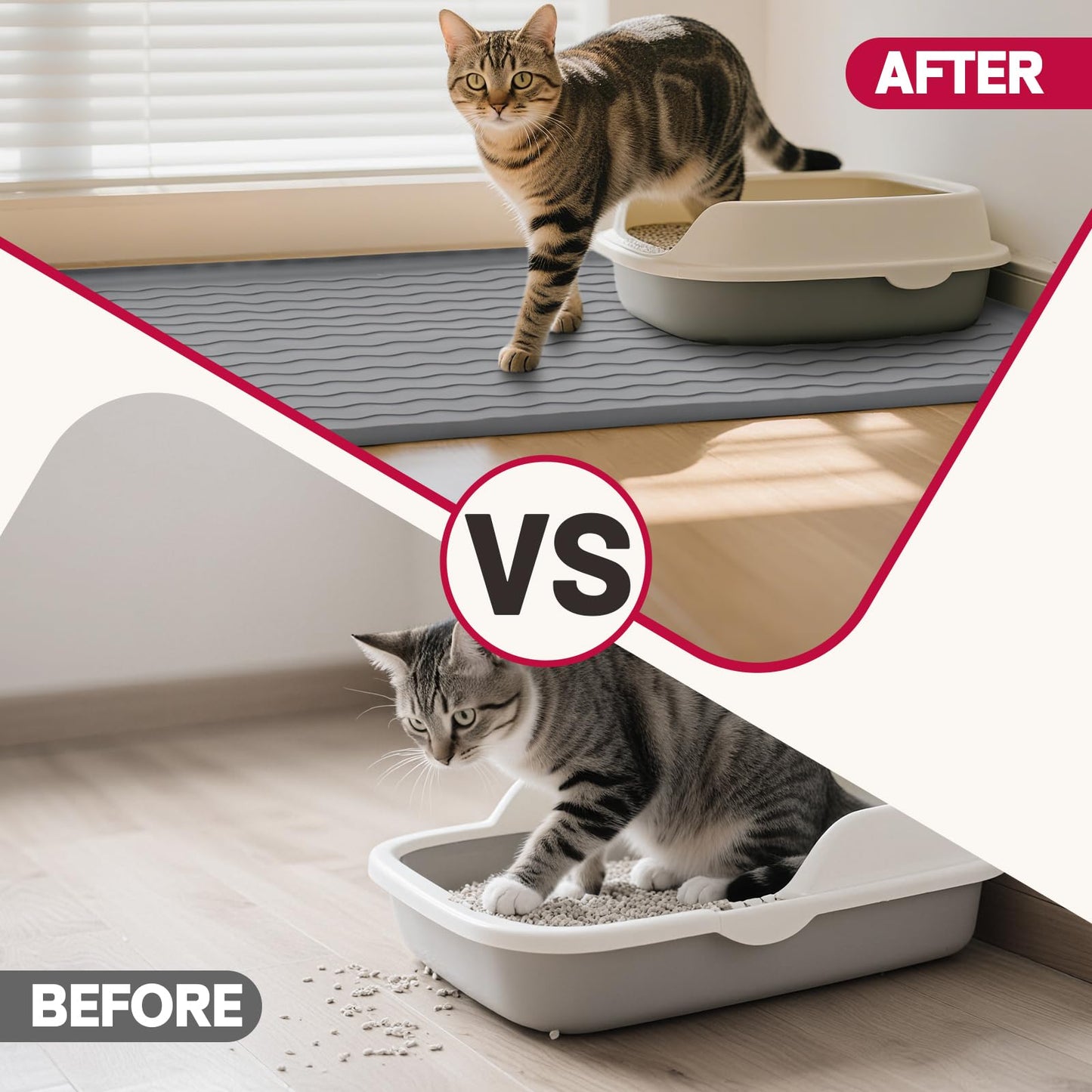 CappyBliss Large Silicone Cat Mat for Litter Box, 34"x22" Waterproof & Urine-Proof Pad with Litter-Trapping Waves, Non-Slip, Easy Clean & Paw-Safe (Gray)