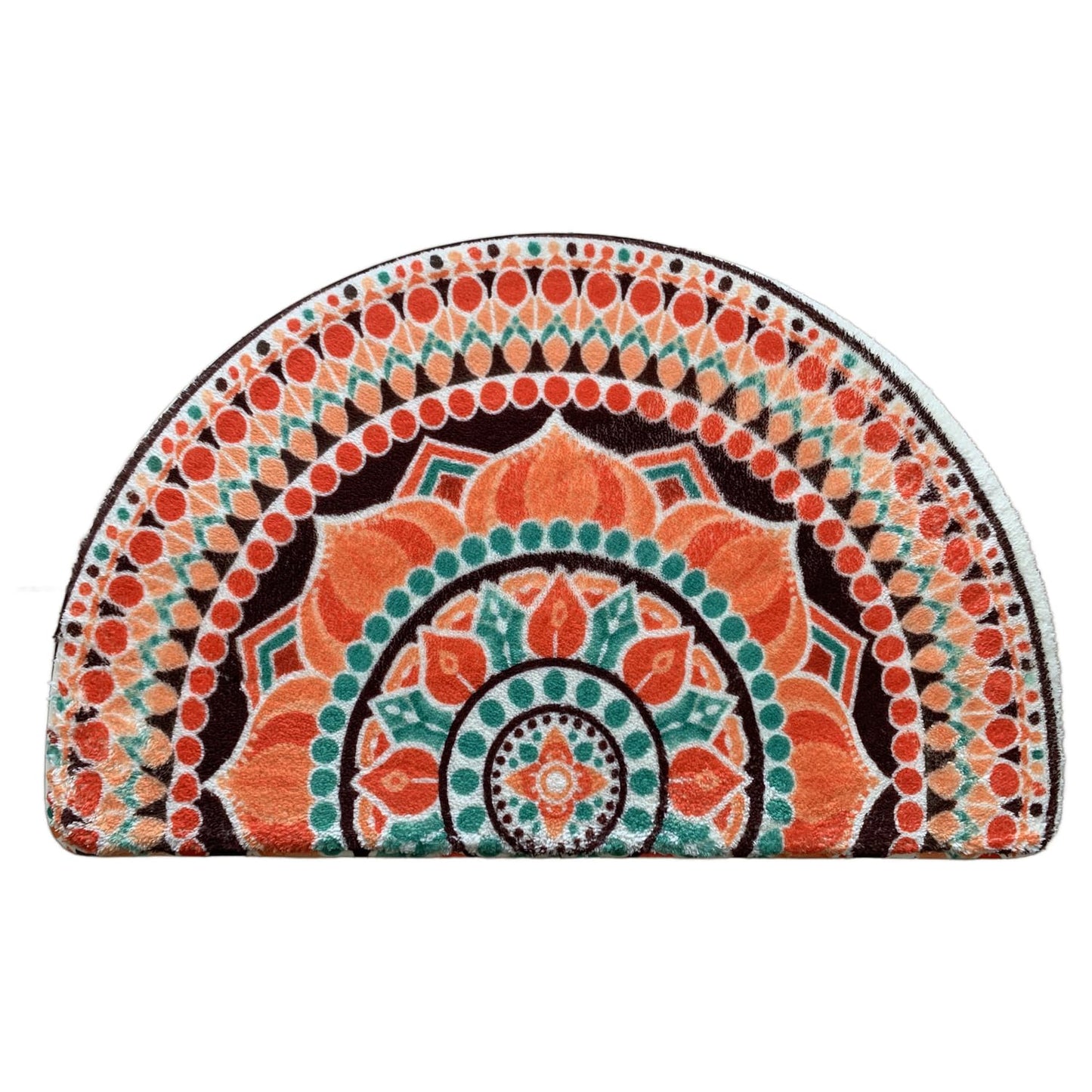 Mandala Semi Circle Doormat Bathroom Non-Slip Rugs Boho Half Moon Mat Bohemian Half Round Area Rug Semicircle Carpet Bath Room Floral Decor Floor Door Mats (Orange)