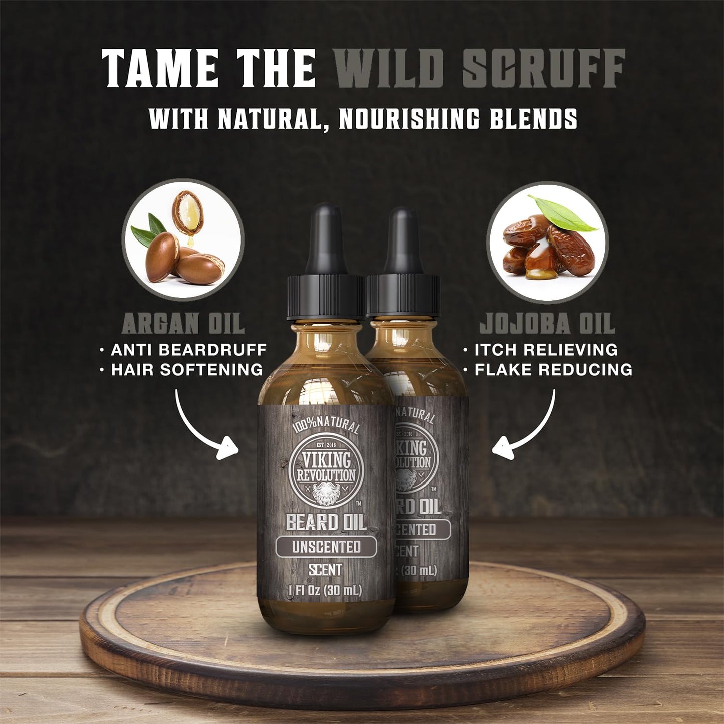 Viking Revolution Sandalwood Beard Oil for Men - Natural Mens Beard Oil with Argan Oil and Jojoba Oil - Beard Softener, Strengthens and Moisturizes - Beard Conditioner for Men (Sandalwood, 1 Pack)