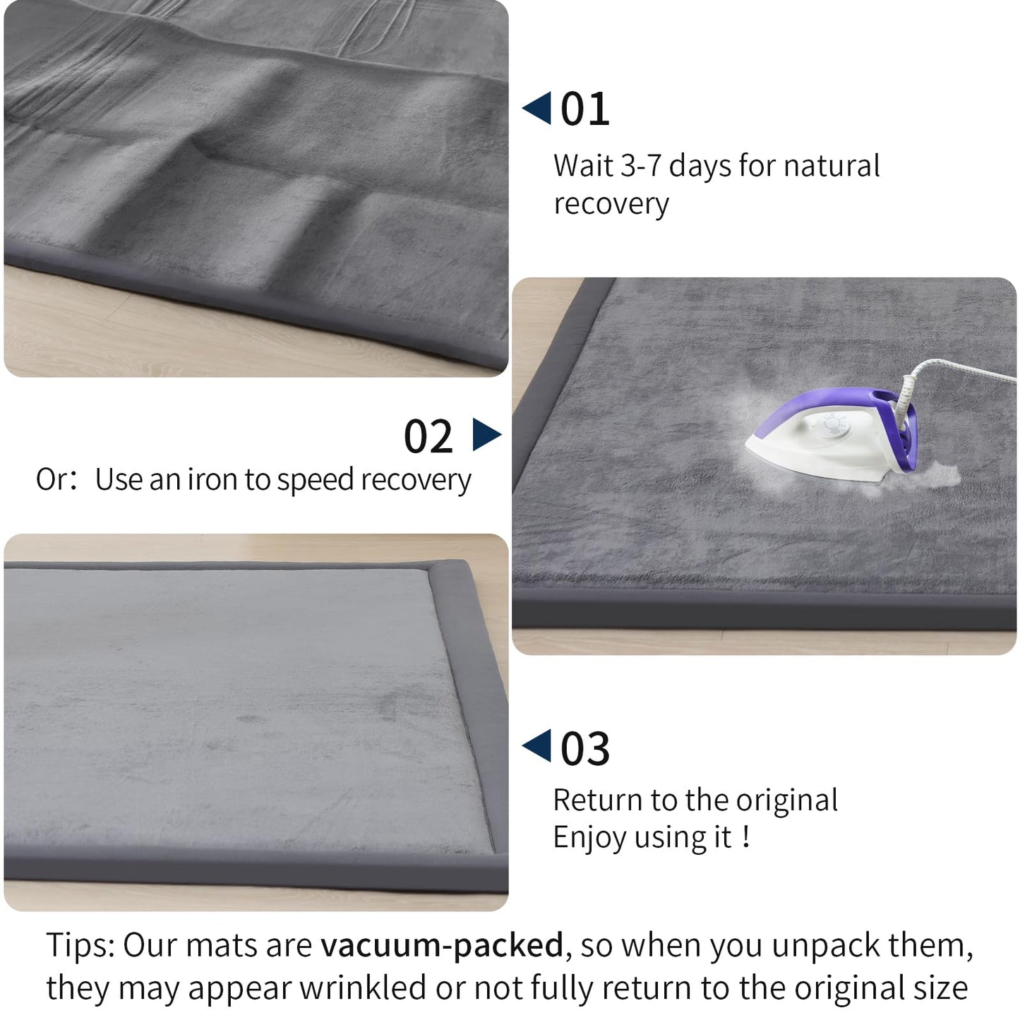 ACOMOPACK 1.3" Thick Baby Play Mat for Floor,50x50 Elasti-Foam Playpen Mat for Kids,Infants,Toddlers, Ultra Soft Crawling Mat with Non-Slip Bottom,Tummy Time,Nursery Rug,Yoga,Tatami（Dark Grey）