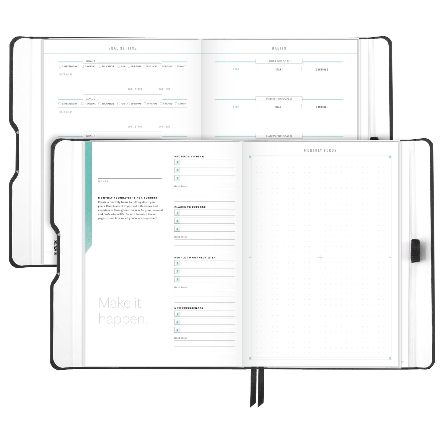 AT-A-GLANCE Undated Planner, Weekly & Monthly Goal Setting Journal, Track Progress, Create Habits, 5-3/4" x 8-1/4", Foundation, Black (FD2-200-05)