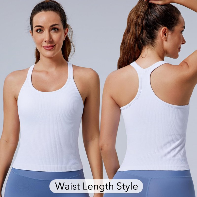 Evercute Women's 1/2/3 Pack Ribbed Workout Tank Tops with Built in Bra Racerback Seamless Crop Tank Tops Camisole Sport Tanks