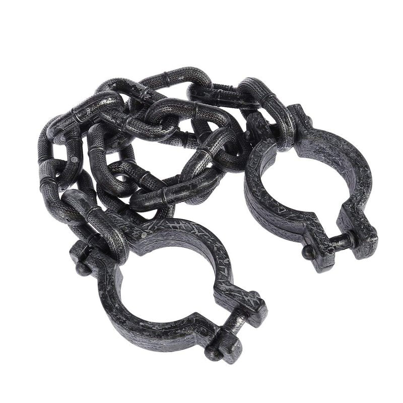 BESTOYARD Halloween Plastic Wrist Shackles Prison Handcuffs with Chain Links for Cosplay Costume Party Decoration, Black, 35 Inches Long