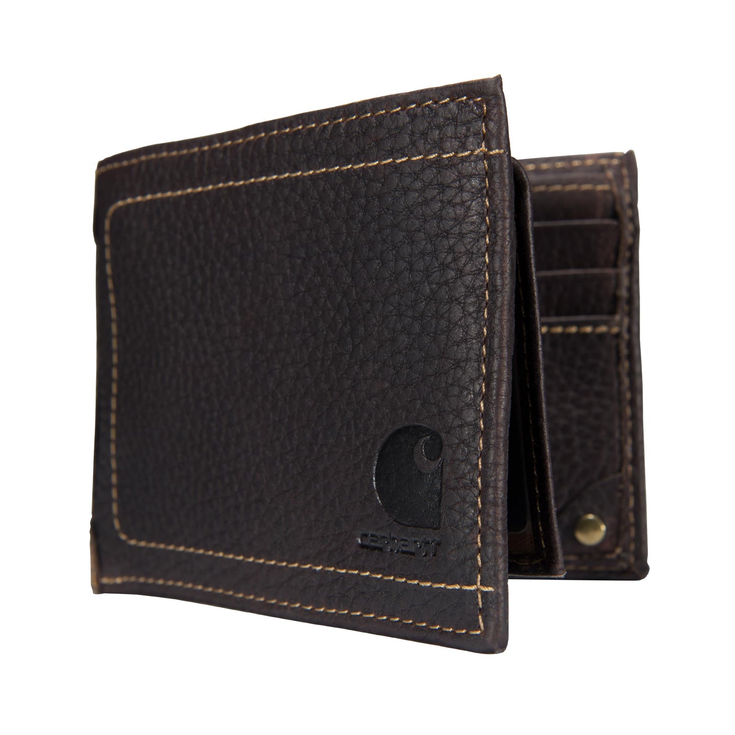 Carhartt Men’s Pebble Leather Full Grain Leather Wallets, Durable Design, Multiple Card Slots, Gifts for Men, Brown (Bifold)