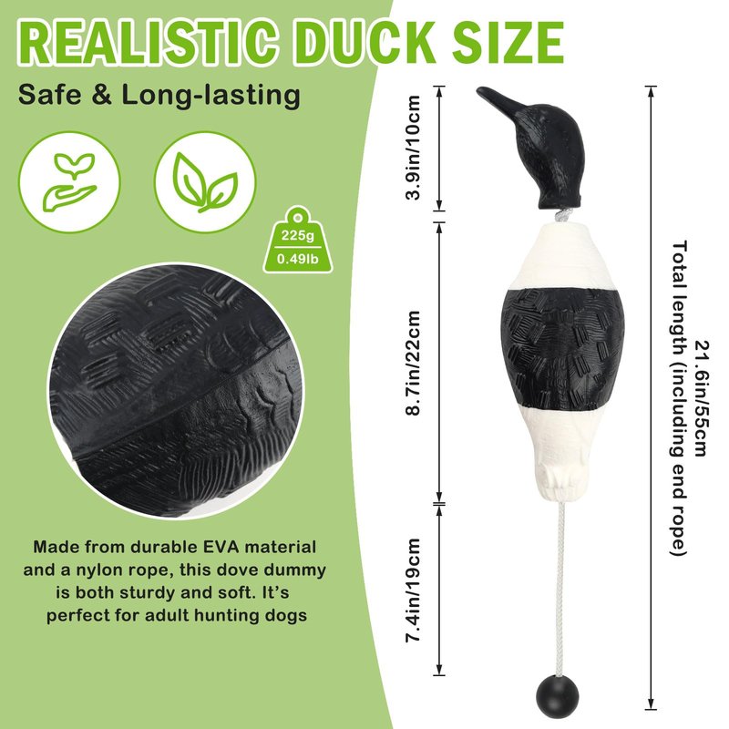 Archerest Dead Black and White Duck Dummy Bumper Toys for Waterfowl Hunting Retriever Dog Training, Floating Bird Dummy Trainer Outdoor Soft Durable Realistic Fowl