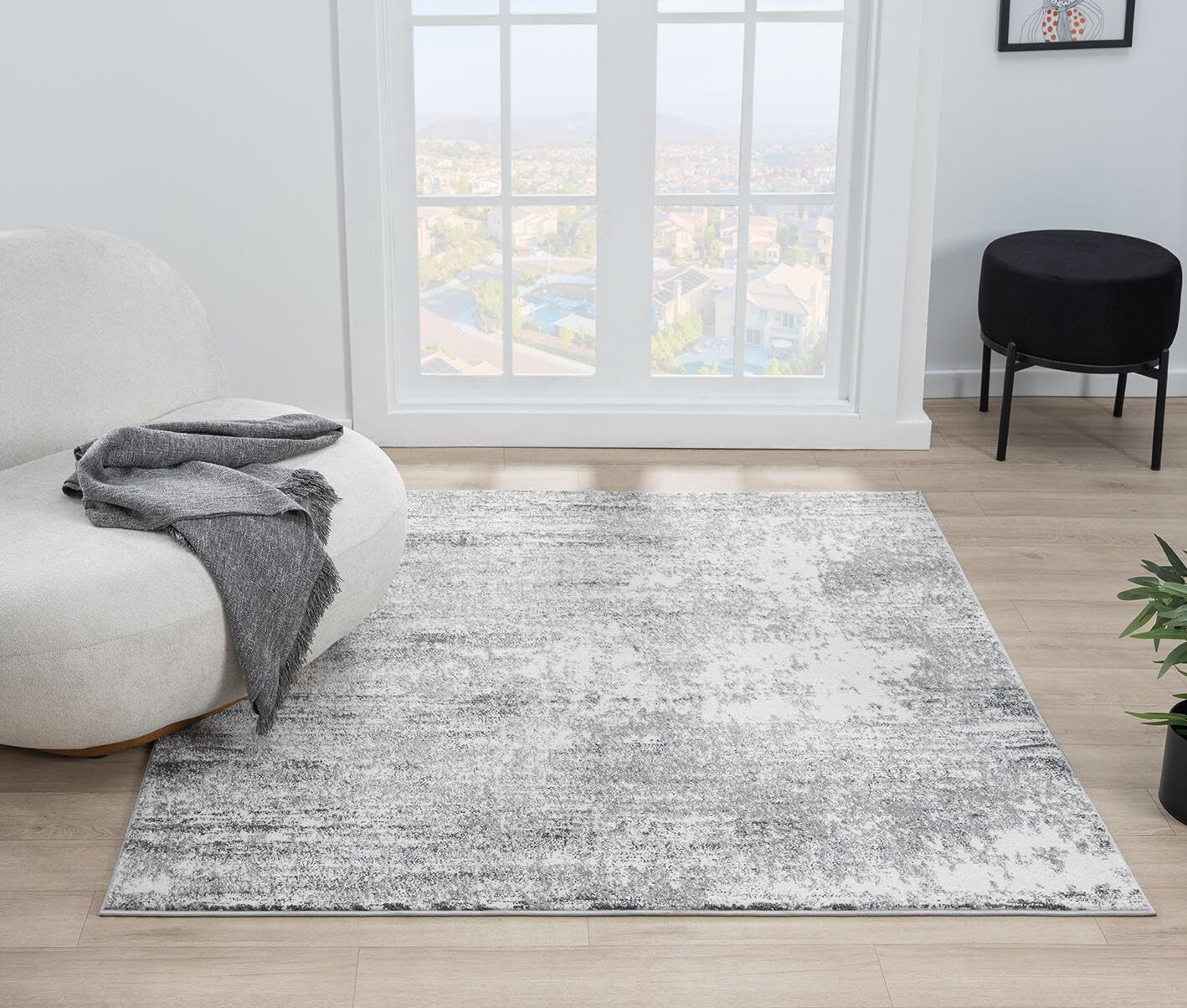 Keen Home Design Area Rugs - 10ft Round Non-Shedding, Abstract Rugs for Kitchen, Living Room, Bedroom, Dining Room, Entryway - Size: 10' Square, Abstract Cream/Grey