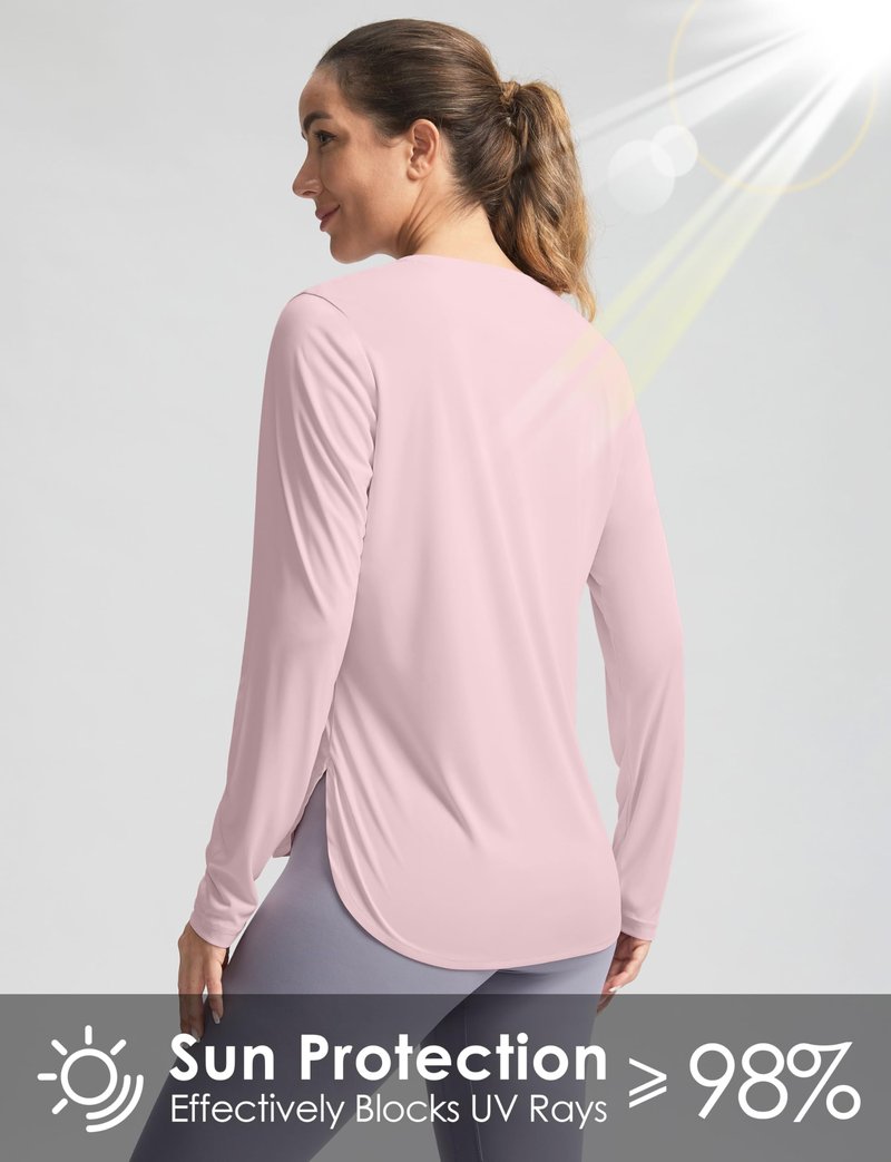 Women's Sun Shirts UPF 50+ Long Sleeve UV Protection Shirt Lightweight Quick Dry Workout Hiking Tops for Women(Seashell Pink,XXL)