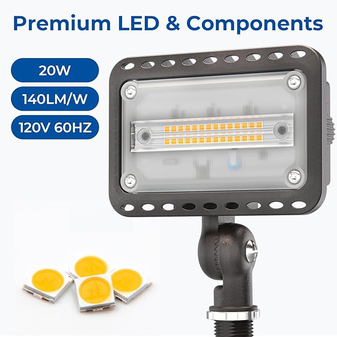 CINOTON 20W LED Flood Lights Outdoor, IP65 Waterproof Exterior Security Wall Lights with 180°Knuckle, 2800LM 120V Outside Aluminum Lighting Fixture for Patio Porch Barn Garage 5000K 2 Pack, UL Listed