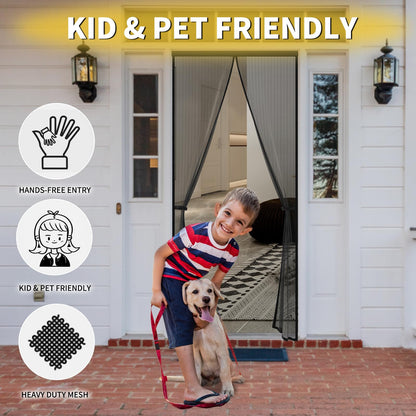 Magnetic Screen Door - Fit for Door Size:38x82 Inch, Screen Itself Size:40" x 84", Hands Free Mesh Partition,Heavy Duty Screen Door Mesh Curtain Keeps Bugs Out, Frame Hook & Loop, Pet and Kid Friendly