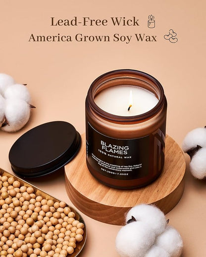 M&SENSE Blazing Flames Scent with Log Fire, Natural Soy Wax Slow Burning Candle for Home Decor, Cedarwood &Cade Scented 7.05oz 50 Hours Burn Cotton Wick Gifts for Celebration Holiday