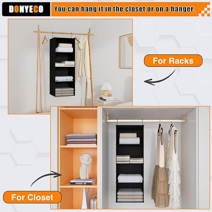 Hanging Closet Organizer, Easy Mount Foldable 4-Shelf Hanging Closet Wardrobe
