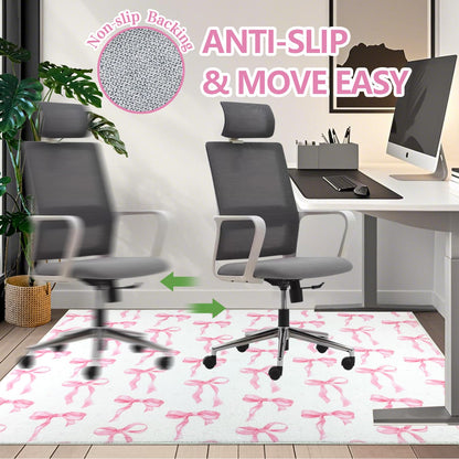 yueyaer Office Chair Mat for Hardwood/Tile Floor, 36"x48"Desk Chair Mat for Rolling, Non Slip Under TPR Backing Low-Pile Rug(Pink Cute Bow)