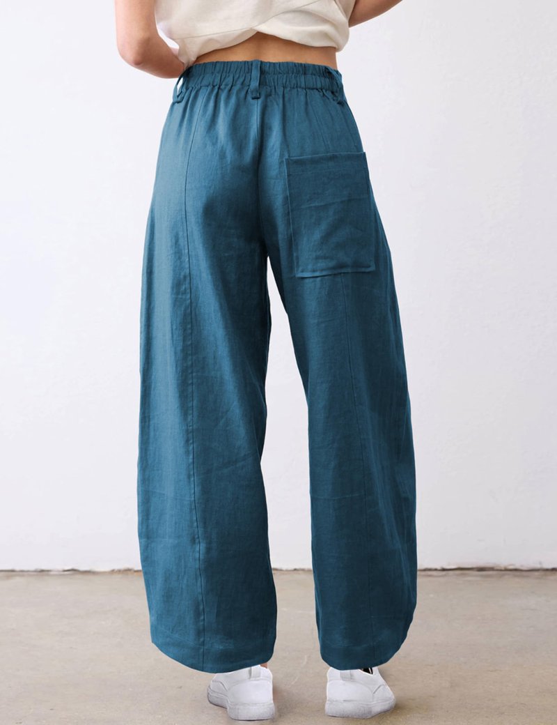 Tanming Womens Linen Pants Casual Capri Baggy Wide Leg Trousers Palazzo Pants Beach Vacation Outfits (Blue-S)