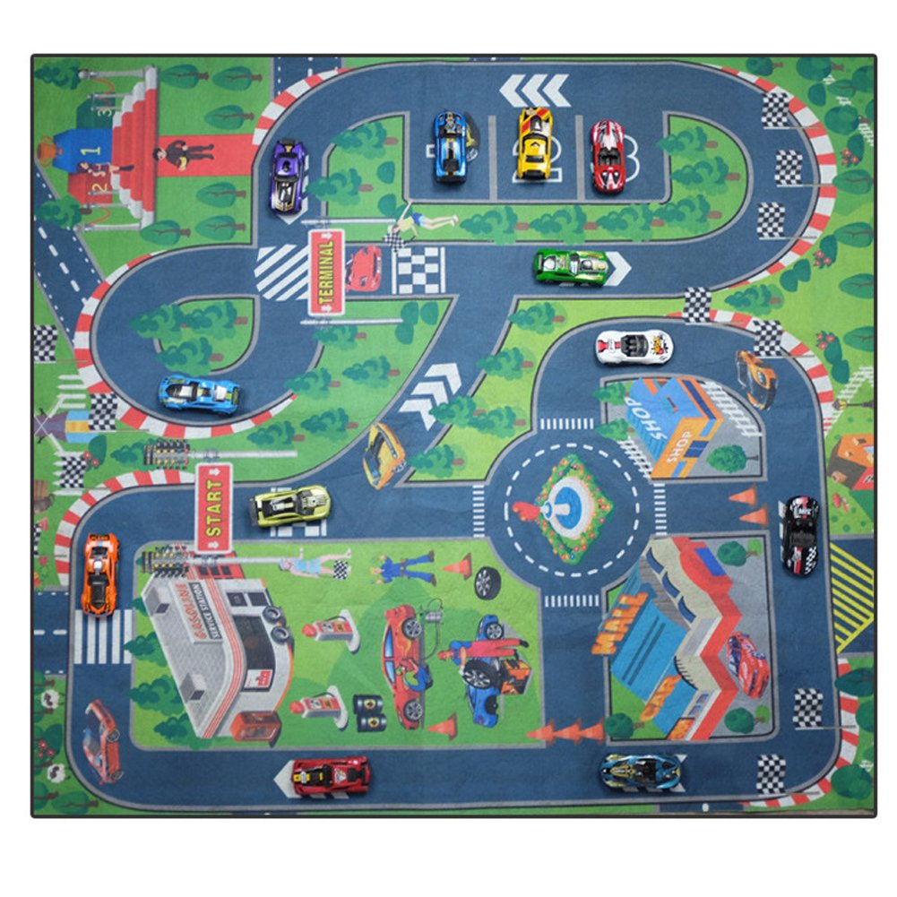 Road Playmat,Carpet Playmat,Great for Playing with Cars,Children Educational Road Traffic Play Mat- Learn and Have Fun Safely