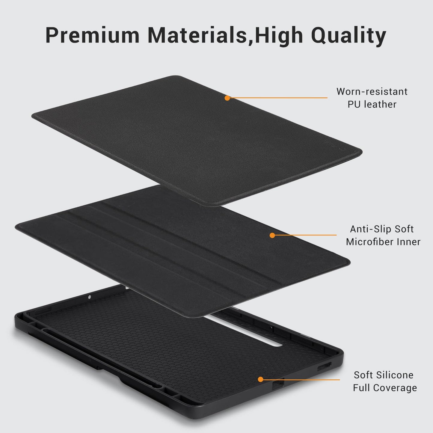 CoBak Case for Samsung Galaxy Tab S10 Lite / S10 FE / S9 FE 10.9 Inch, Protective Smart Auto Wake/Sleep Cover with Anti-Slip Multi-Angle Stand and S Pen Holder, Black
