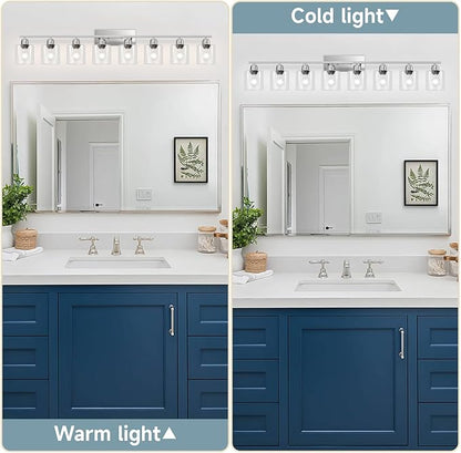 Modern Brushed Nickel 8 Light Bathroom Light Fixtures,52 inch Vanity Lights for Bathroom with Clear Glass for Mirror Kitchen Living Room Hallway Cabinet Porch