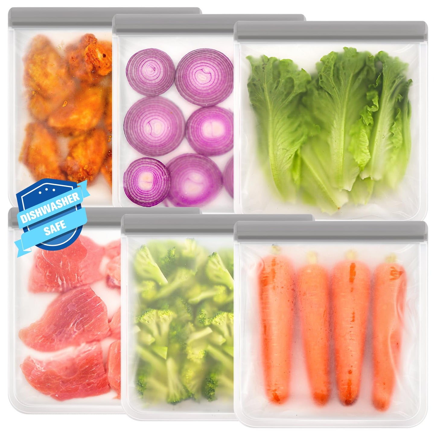 FUNFERY 10 Pack Silicone,Reusable Freezer Bags with Zipper,Leakproof Reusable Silicone Food Storage Bag for Meat,Lunch,Travel-3 Gallon,3 Snack 4 Sandwich Bags