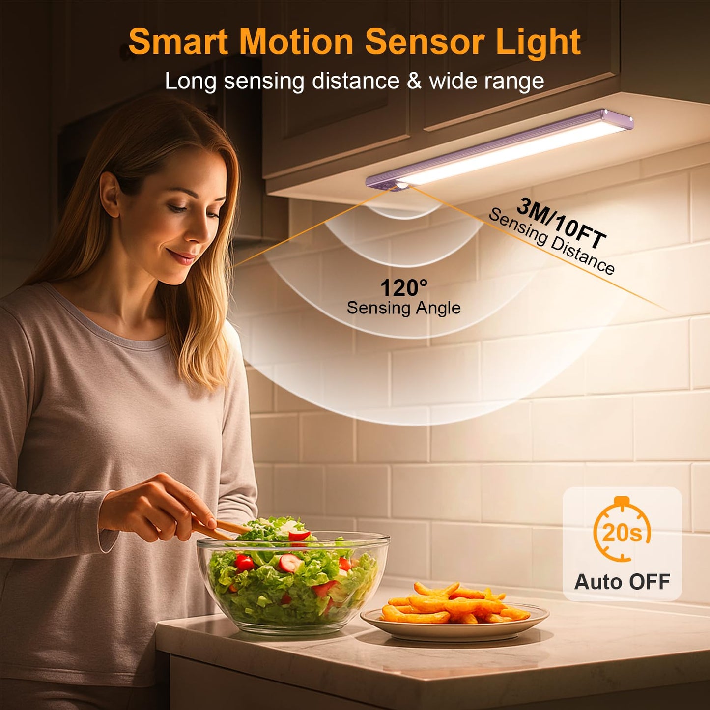 Gritin 10.2inch Under Cabinet Lighting Rechargeable 2 Pack- 3 Color Temps&5 Level Brightness, Super Bright, 4 Modes, Motion Sensor, Long Lasting - Easy Installation Magnetic Under Closet Lights-Mauve