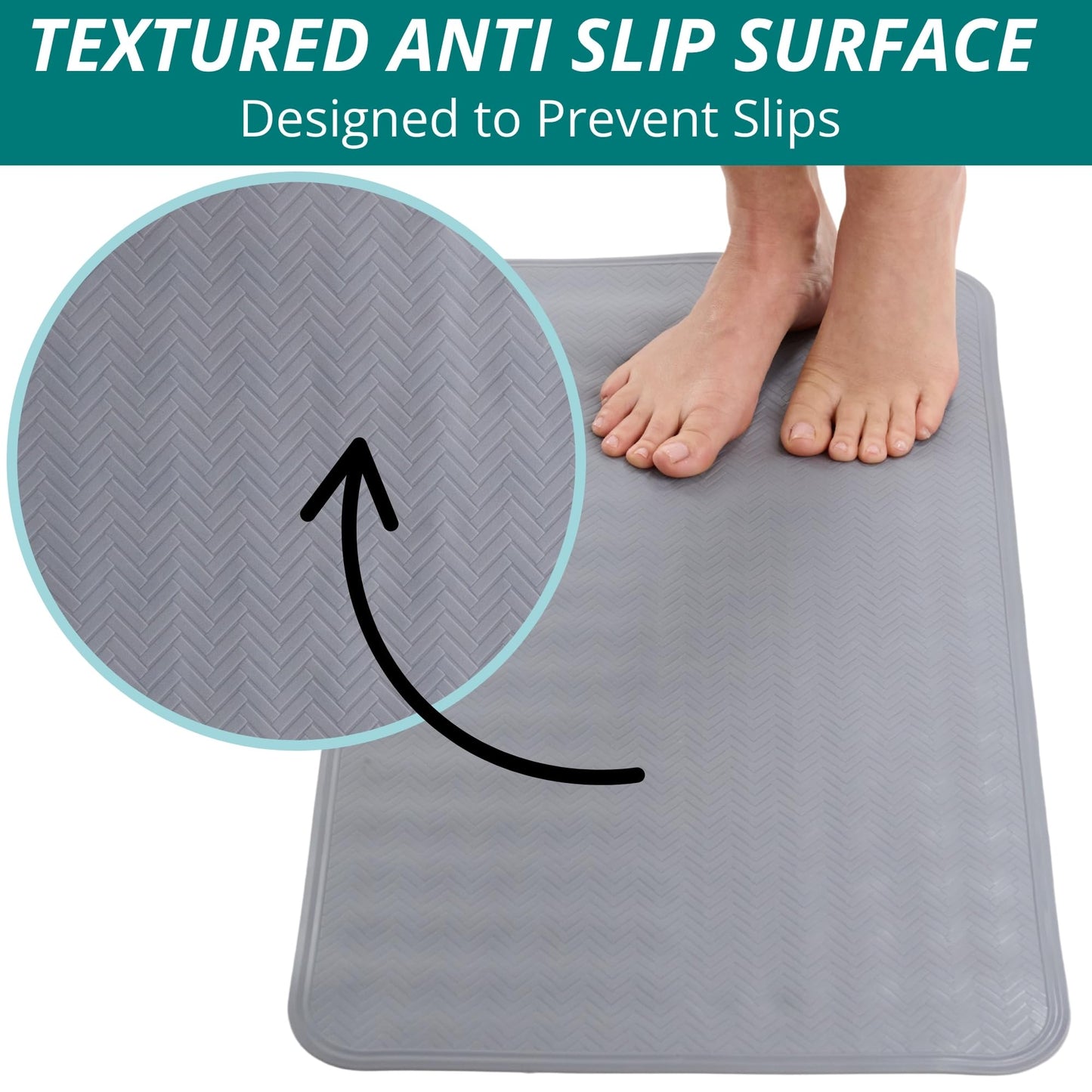 ENKOSI Non Slip Bath Mat for Tub and Shower Floors – Anti Slip Shower Mat with Secure Suction Cup Grip – Soft Grey Bathtub Mat for Inside Bath Tub and Smooth Bathroom Stalls (28x16 Gray)