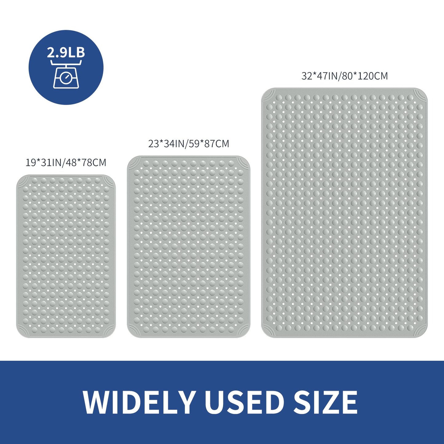 OTHWAY Large Shower Mat 34"x 23", TPE Non Slip Shower Mat for Walk in Shower Stall, Inside Shower Mats with Drain Holes Suction Cups, Anti-Slip for Elderly Kids (Dark Grey)