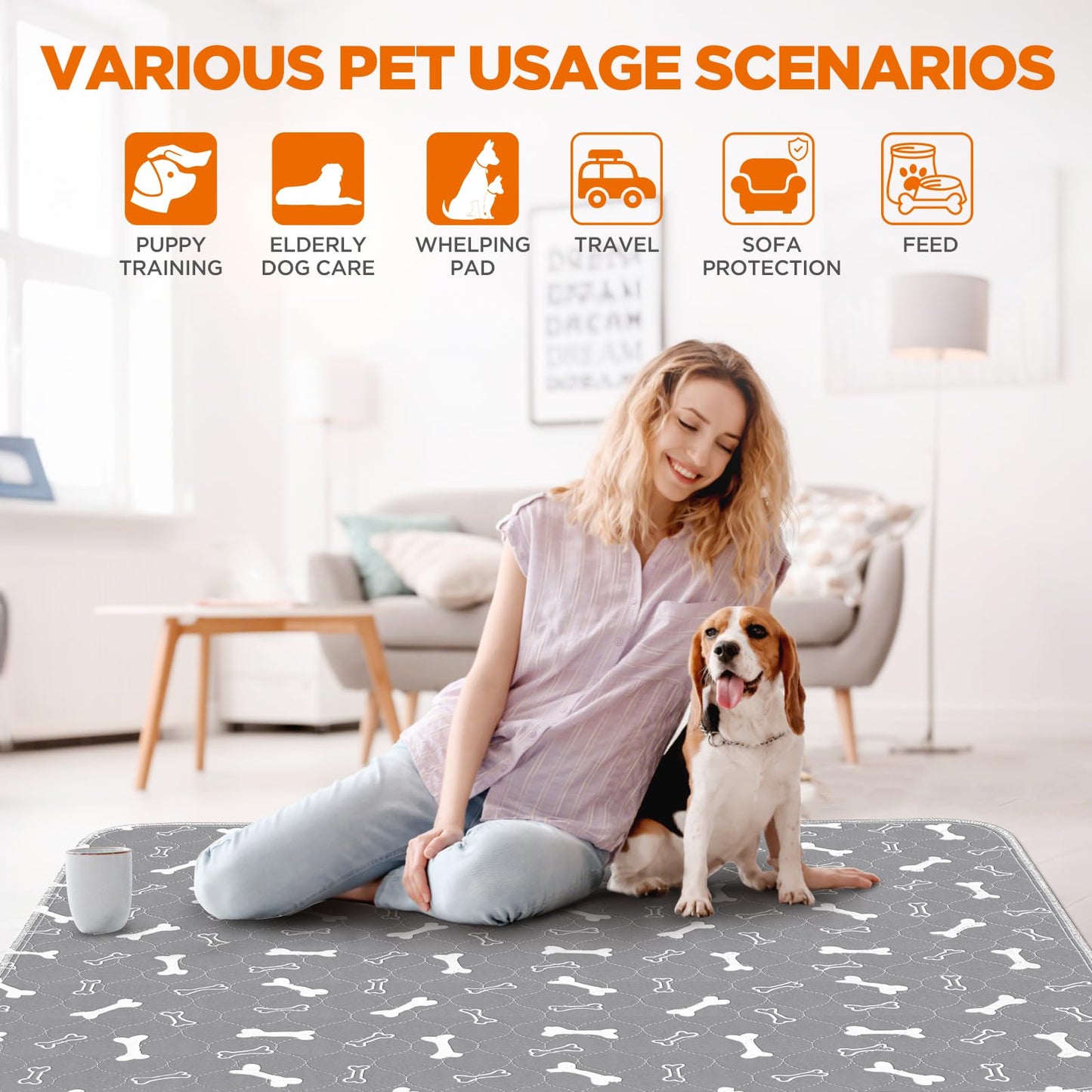 Baodan Washable Pee Pads for Dogs, 2 Pack Large Reusable Puppy Pads, Non-Slip Waterproof Dog Mats for Floors, Fast-Absorbent Whelping Pad, Playpen Mat for Crate or Indoor Use (36"x48", Gray)