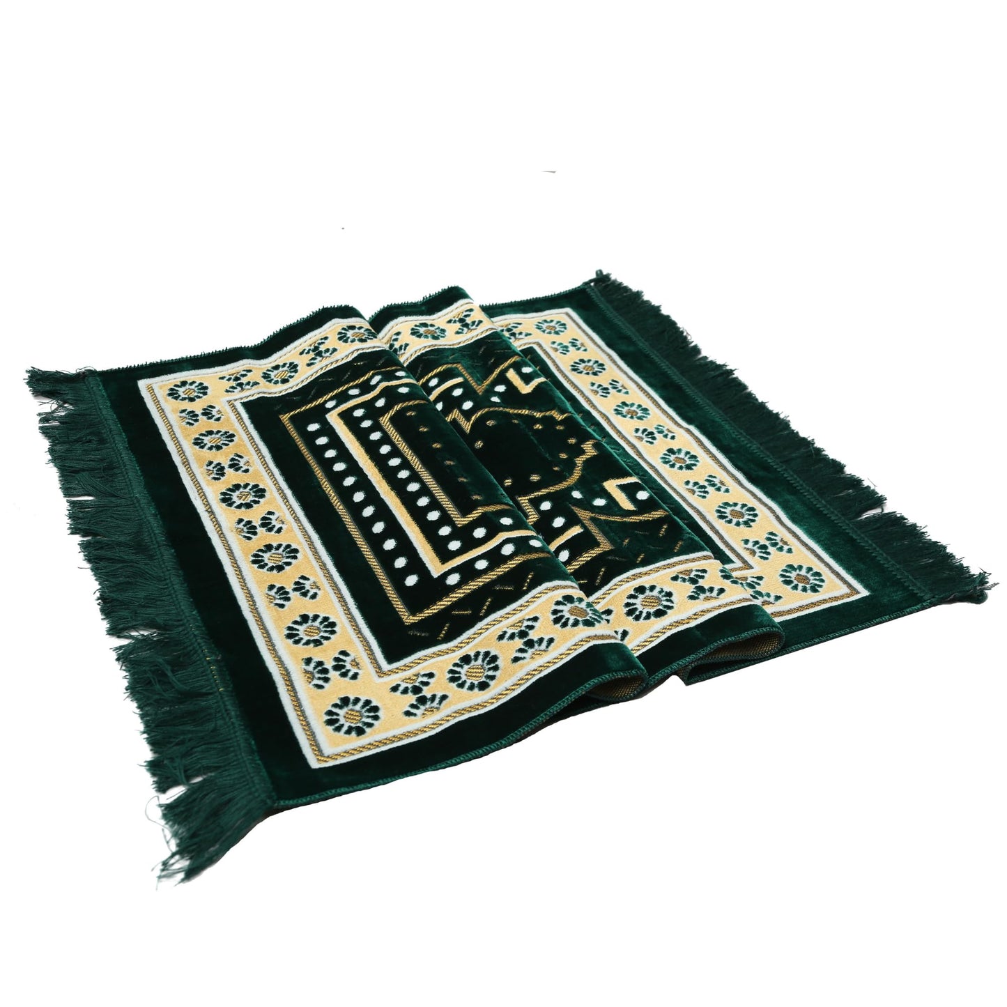 Prayer Mat Rug for Muslim Men, Women or Kids, Portable Praying Mat and Prayer Beads Sets for Islamic Gifts – Muslim Prayer Rug For Ramadan, Umrah, Hajj - Turkish Rug for Meditation and Worship (GREEN)