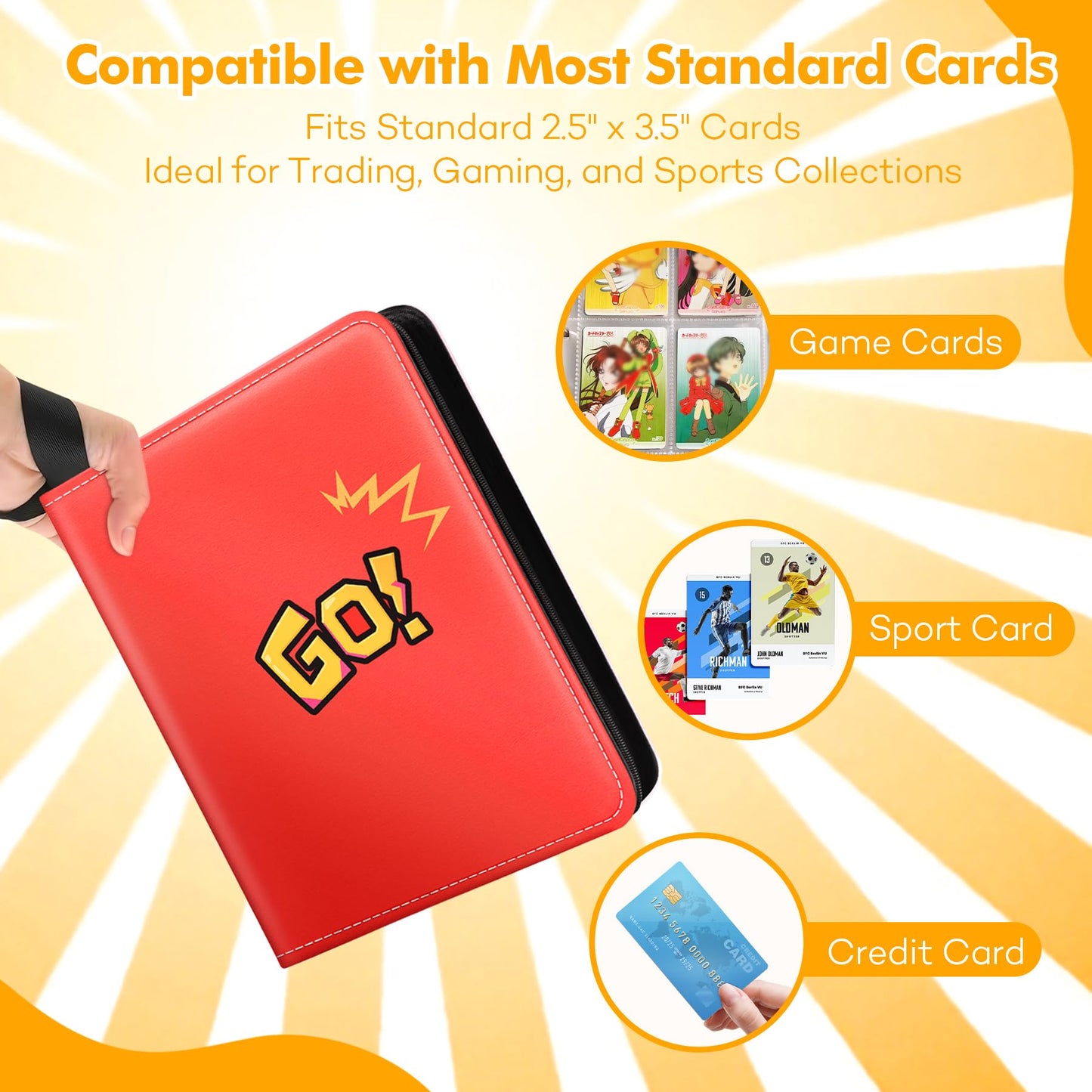 1080-Card Binder – 9-Pocket Trading Card Album with 60 Removable Double-Sided Pages, Water-Resistant PU Leather Zipper Case with Wrist Strap, Fits MTG & Sports Cards