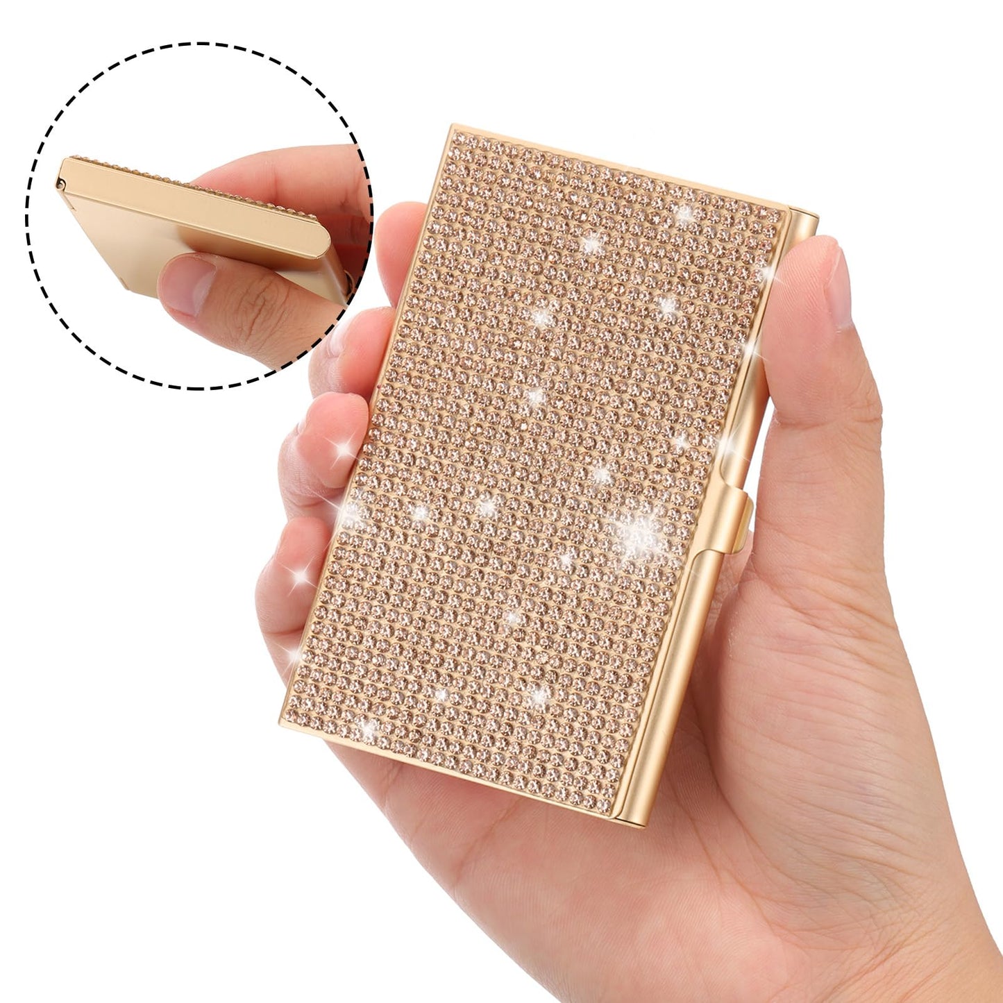 PATIKIL Bling Alloy Business Card Holder, 2Pcs Rhinestone Name Credit Card Organizer Bling Pocket Display for Women Office Exhibition, Gold Tone