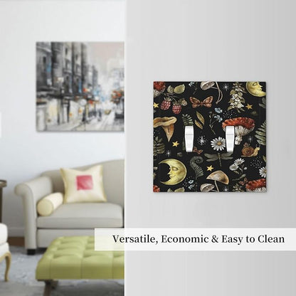 Nature Plant Botanical Daisy Mushroom Snails And Moon Double Toggle Light Switch Cover Decorative 2 Gang Wall Plate Electrical Switchplate Faceplate for Bathroom Decorate Accessories