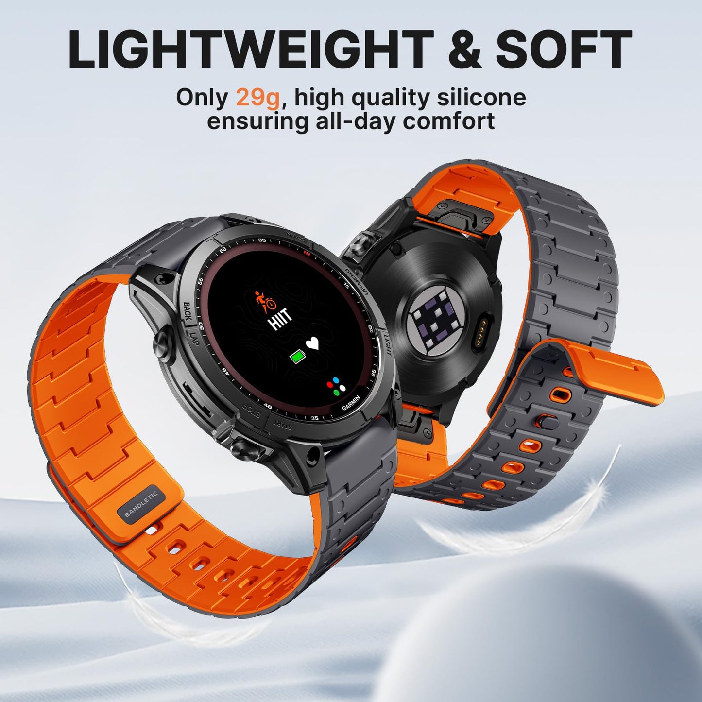 Bandletic 22mm Quick Fit Bands Strong Magnet Compatible with Garmin Fenix 8 45mm/Fenix 7/7 Pro/6/6 Pro/5/5 Plus/Instinct 2/Forerunner 965/955/945/Approach S70 47mm/S62/S60/Epix 2 Pro 47mm/Quatix7/6/5