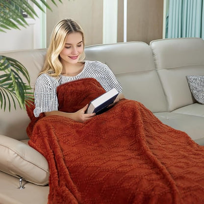 Jacquard Boho Fleece Throw Blanket-Cozy Fluffy Soft Lightweight Fuzzy Fall Blanket for Sofa, Couch, Bed, Chair & Car, Gifts for Teen Girls, Women & Men, Home and Dorm Decor, Rust Red, 50" x 70"