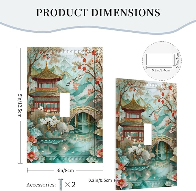 Asian Palace Traditional Bridge Cherry Blossoms Light Switch Covers 1 Gang Single Toggle Wall Plate Decorative Switchcover Electrical Switchplate for Country Living Decor