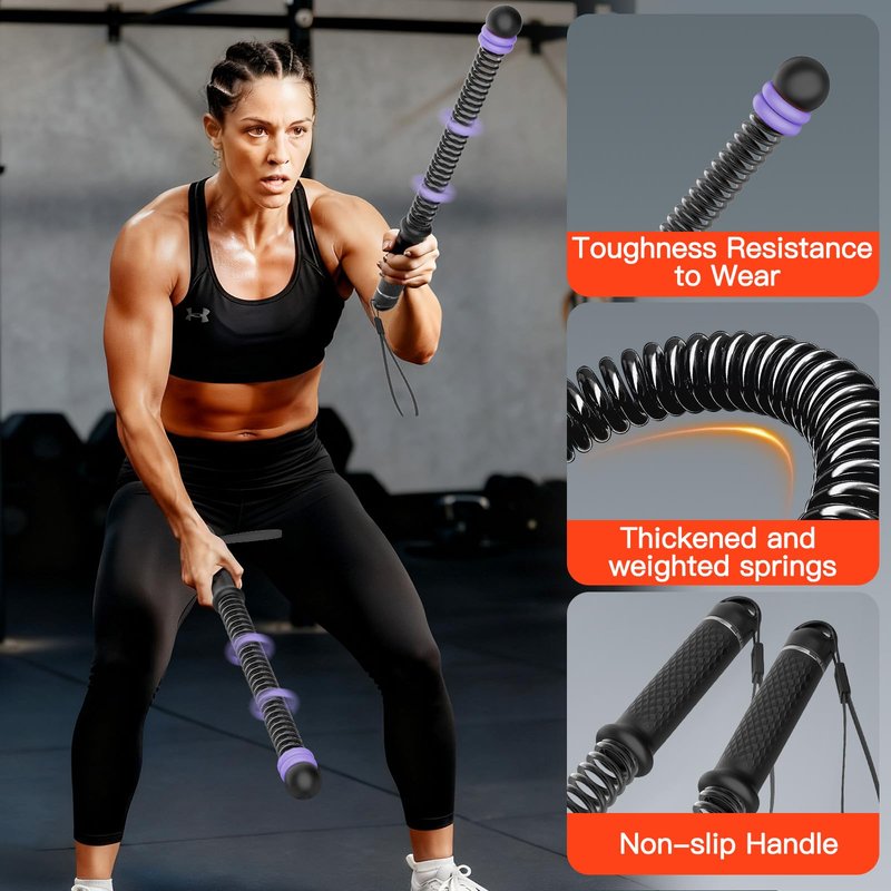 Weighted Ropeless Battle Ropes (2-Pack), Adjustable Resistance and Portable Cordless Battle Ropes for Home Gym with Non Slip Handle, HIIT and Low-Impact Aerobic Training for Men & Women (Purple)