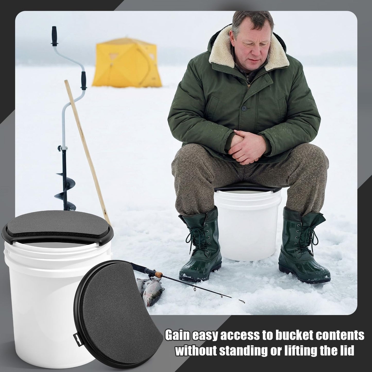 Novabright 4 Pcs 5 Gallon Kidney Shape Bucket Seat, Bucket Lid Seat with Foam Cushion Padding for Option Ice Fishing, Baseball, Gardening and Camping