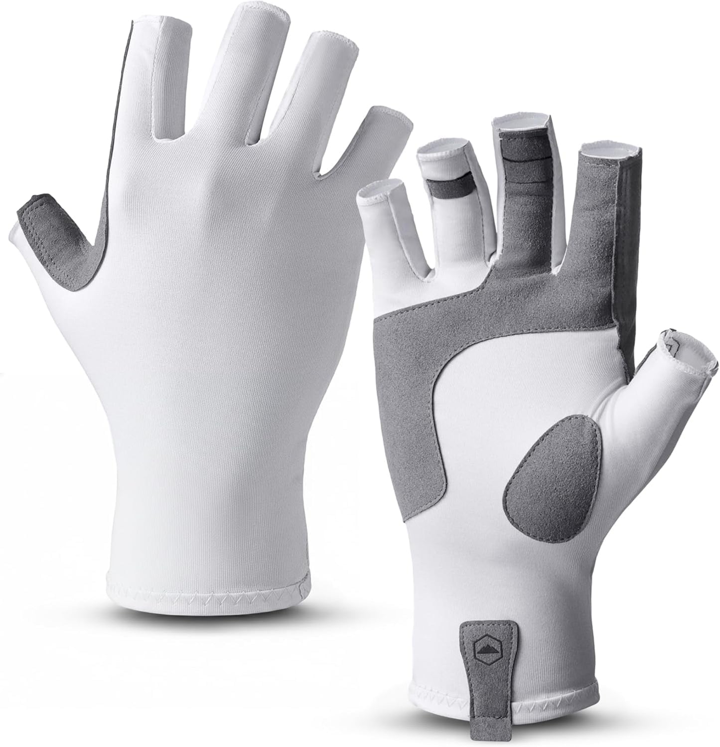Tough Outdoors Fingerless Fishing Gloves - UPF 50+ UV Gloves - Reinforced Grip for Kayaking & Rowing - Fishing Accessories - White - L/XL