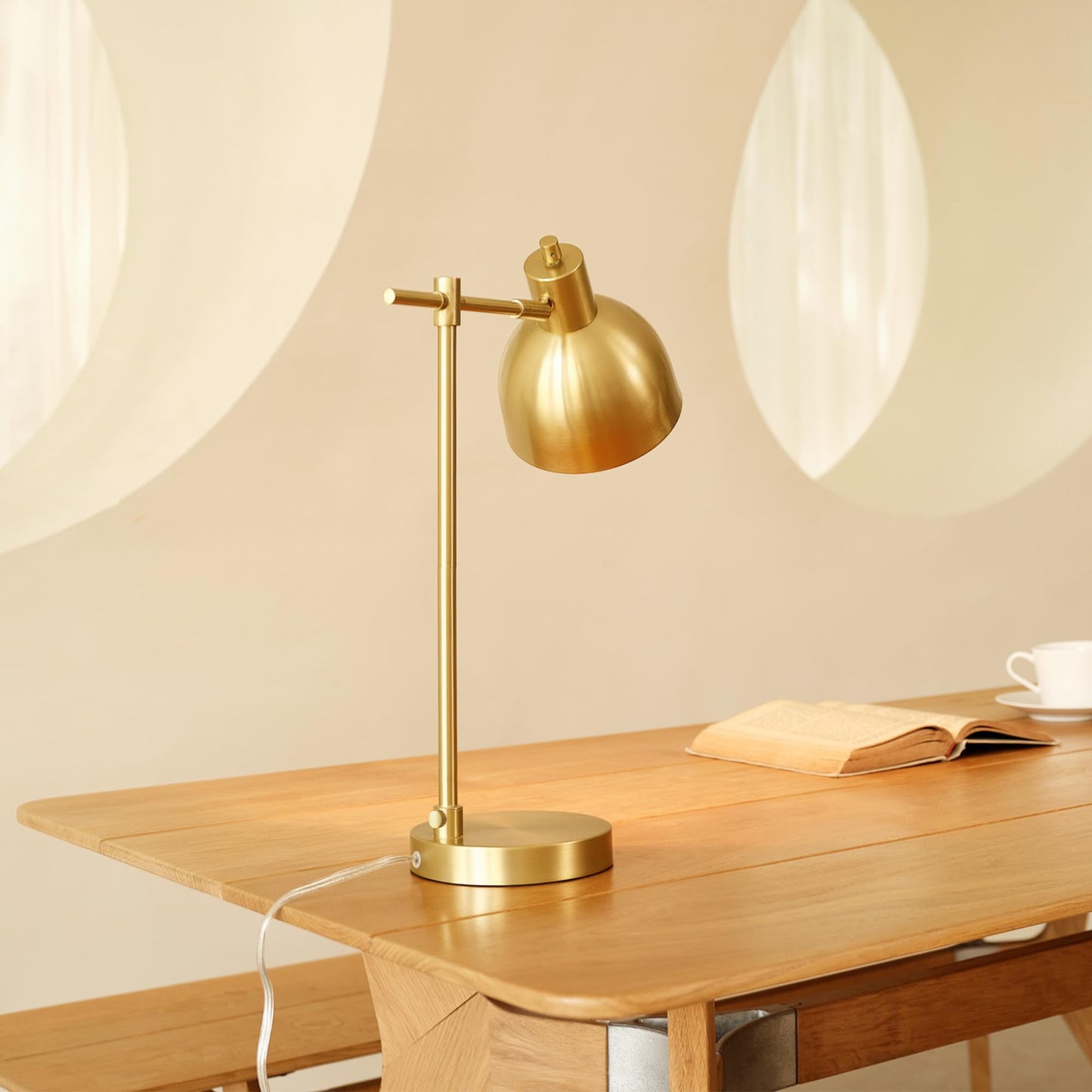 Globe Electric 61000058 18" Desk Lamp, Matte Brass Finish, Metal Shade, Adjustable Pivot Joint, Rotary Switch, Modern Lighting for Bedroom or Office, Timeless, Lights for Home, E26 Base