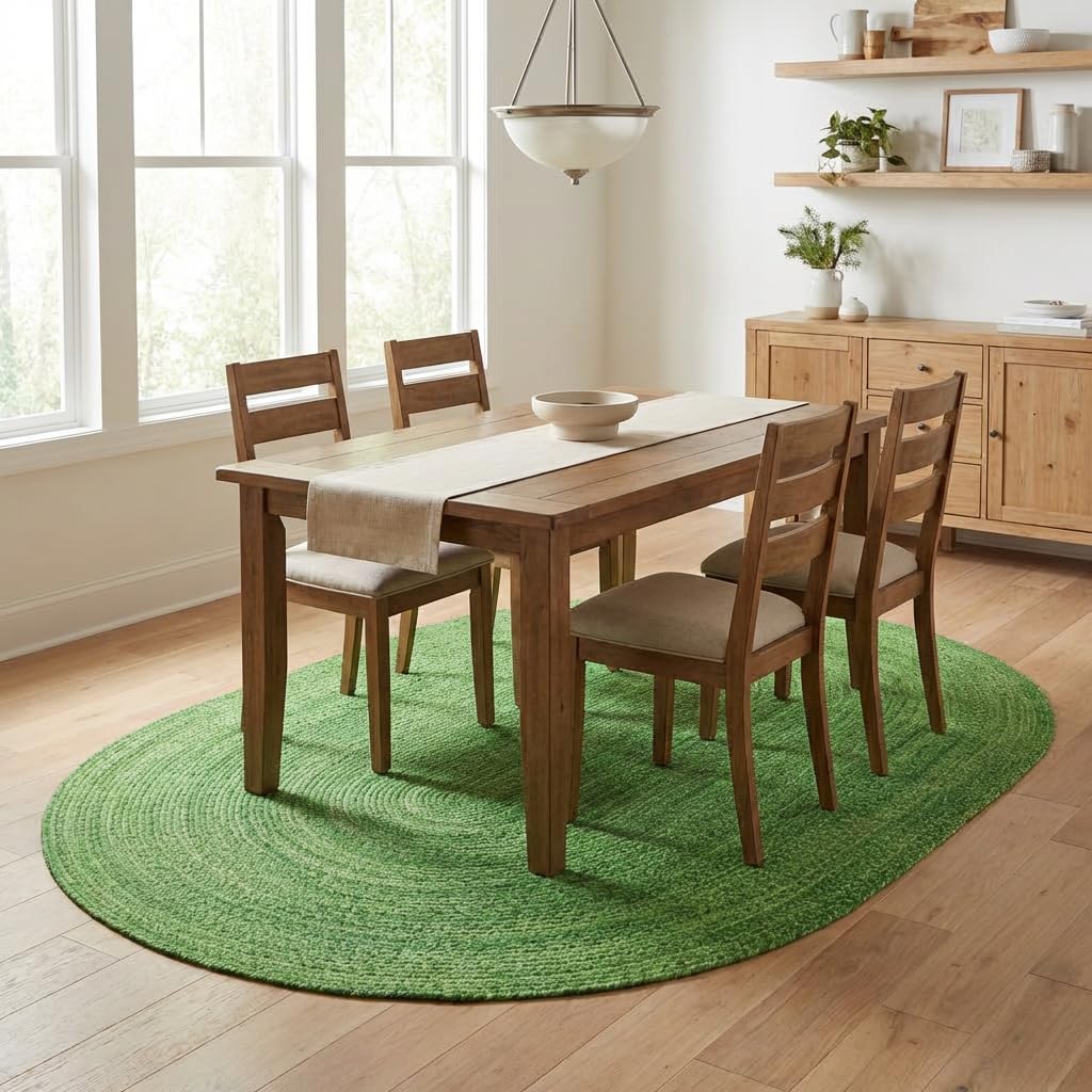 Super Area Rugs Green Braided Rug - Woven Living Room Decor -5x8ft Eco-Friendly Farmhouse Bedroom Woven Construction