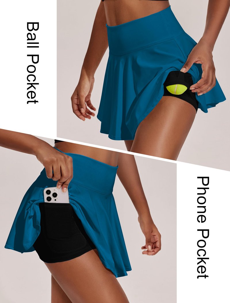 PINSPARK Golf Skorts for Woman Pleated Lightweight Tennis Skort with Pockets Shorts Mini Running Skirt, Dark Blue Medium