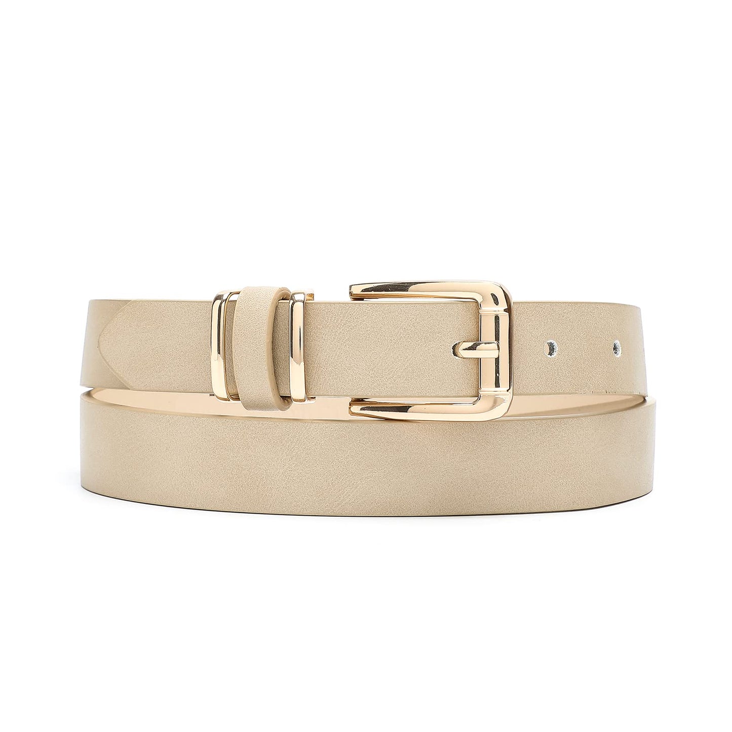 IFENDEI Women Waist Belts for Dresses Thin Black Skinny Leather Belts with Gold Pin Buckle Beige X-Small
