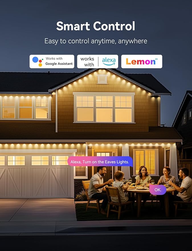 Permanent Outdoor Lights for House, RGB+IC IP67 Waterproof Smart Eave Lights 100ft with 72 LED, Eternity Lighting for Holiday Daily Decor, Work with Remote, APP