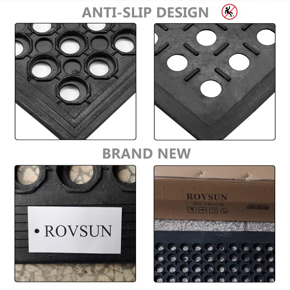 ROVSUN Rubber Floor Mat with Holes, Anti-Fatigue/Non-Slip Drainage Mat, for Industrial Kitchen Restaurant Bar Bathroom Utility Garage Pool Entry Door Mat, Indoor (36'' x 60'' Black 1Pcs)