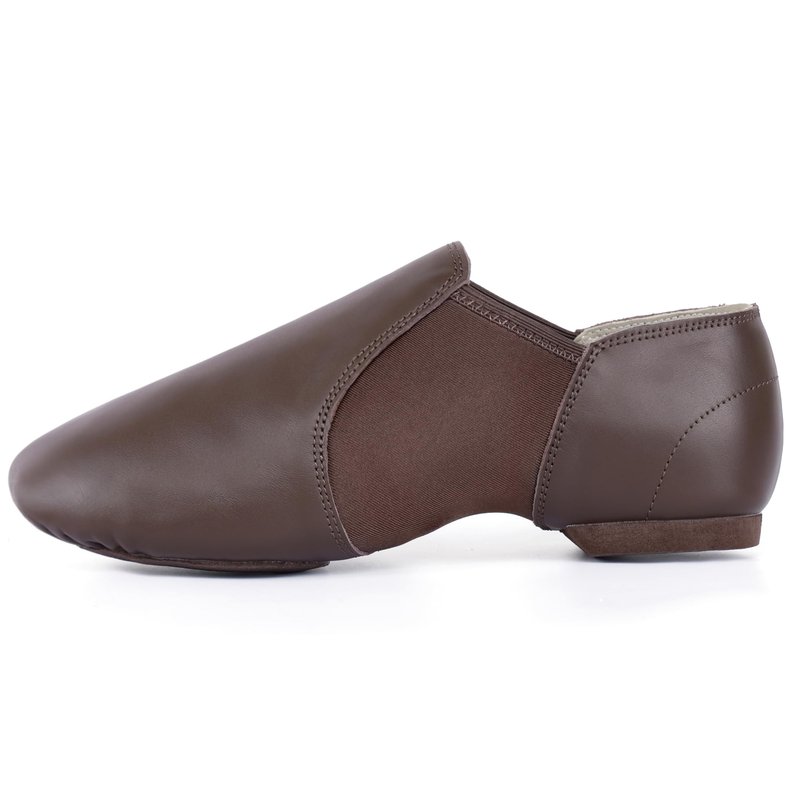 Linodes Unisex Leather Upper Jazz Shoe Slip-on Dance Shoes for Women and Men Coffee 7M